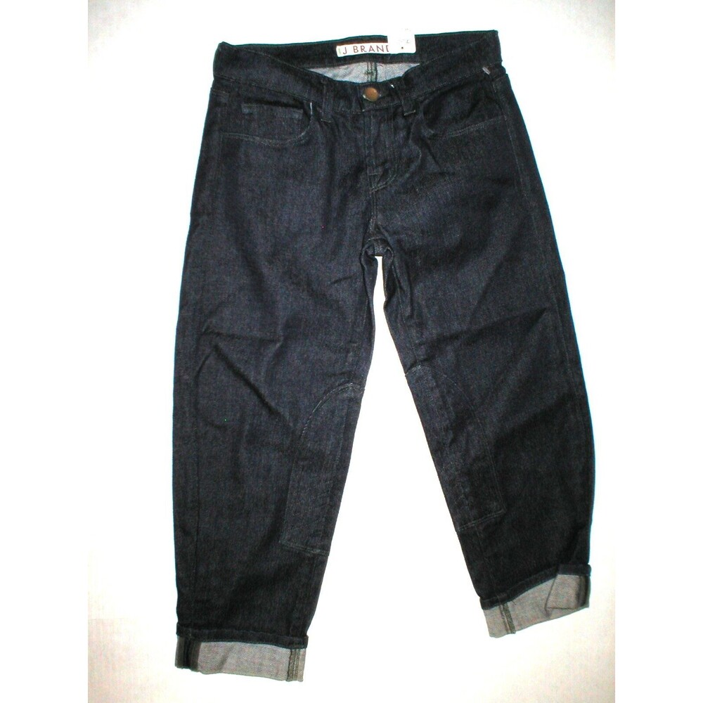 New Designer J Brand Jeans Womens 25 Dark Crop Rolled Cuff Riding Patch USA Rare